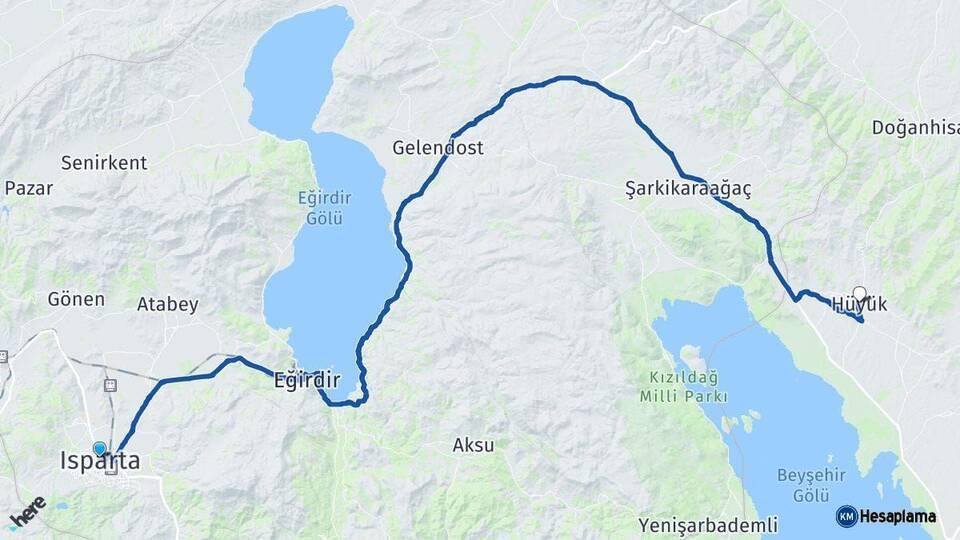 Isparta Hüyük Konya Arası Kaç Km - Yol Haritası
