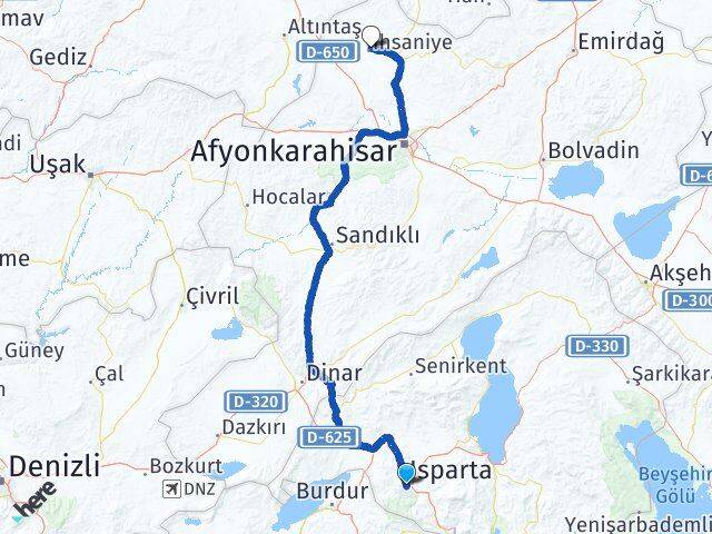 Isparta İhsaniye Afyonkarahisar Arası Kaç Km - Yol Haritası