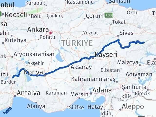 Isparta İliç Erzincan Arası Kaç Km - Yol Haritası