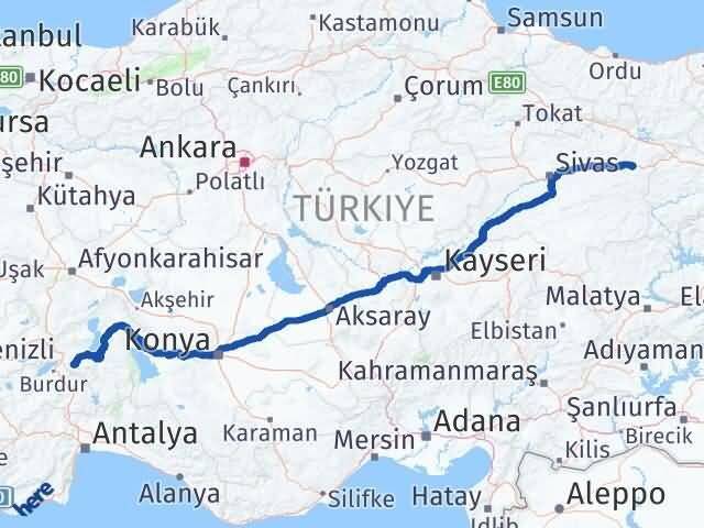 Isparta İmranlı Sivas Arası Kaç Km - Yol Haritası