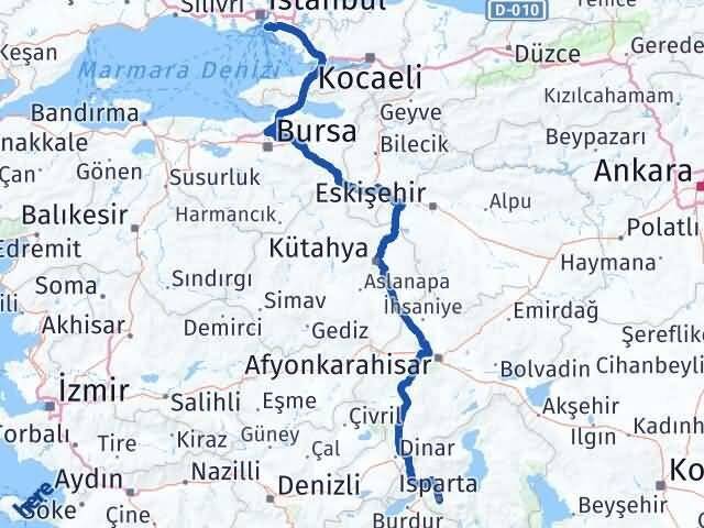 Isparta Kadıköy İstanbul Arası Kaç Km - Yol Haritası