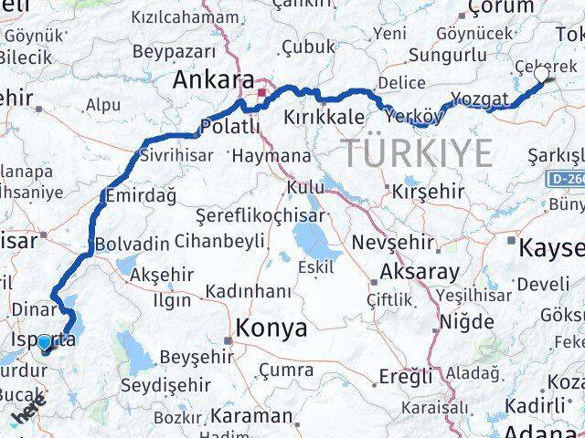 Isparta Kadışehri Yozgat Arası Kaç Km - Yol Haritası