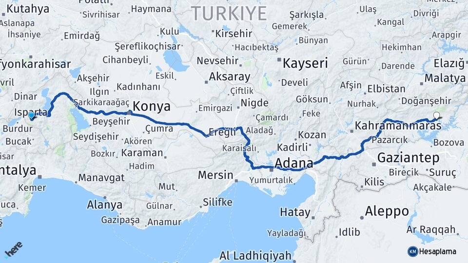 Isparta Kahta Adıyaman Arası Kaç Km - Yol Haritası