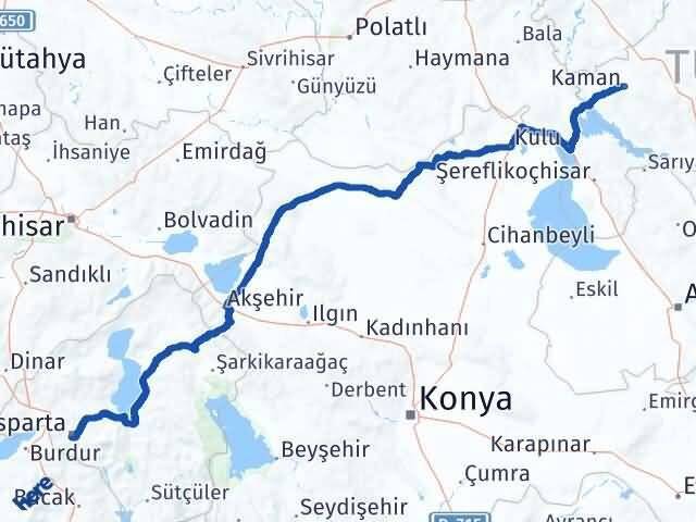 Isparta Kaman Kırşehir Arası Kaç Km - Yol Haritası