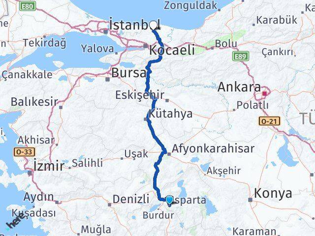 Isparta Kandıra Kocaeli Arası Kaç Km - Yol Haritası