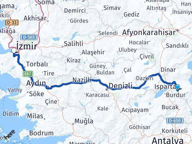 Isparta Karabağlar İzmir Arası Kaç Km - Yol Haritası