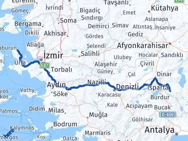 Isparta Karaburun İzmir Arası Kaç Km - Yol Haritası