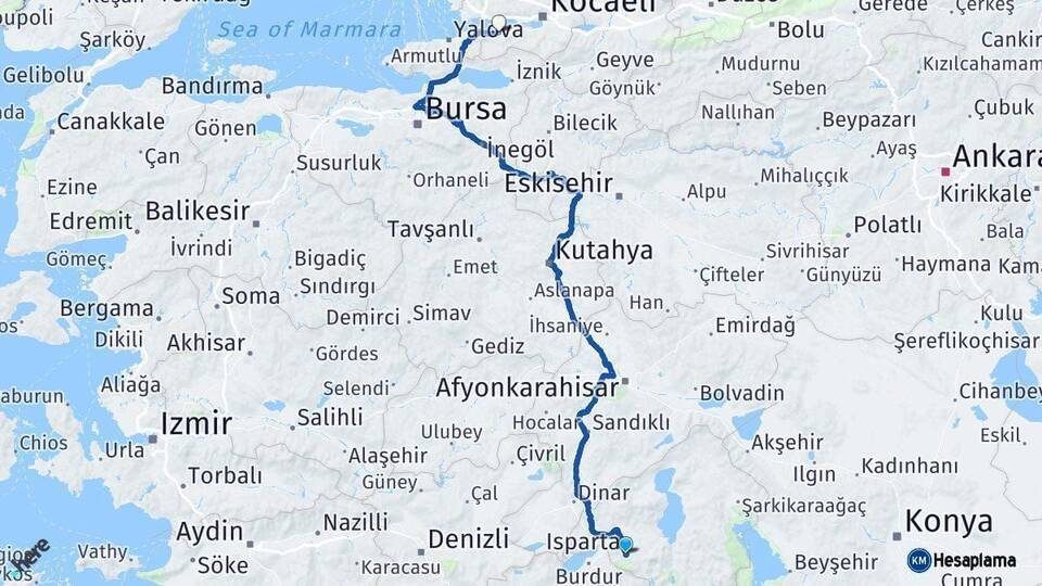 Isparta Karamürsel Kocaeli Arası Kaç Km - Yol Haritası