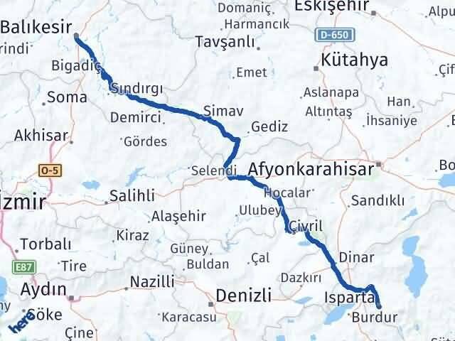 Isparta Karesi Balıkesir Arası Kaç Km - Yol Haritası