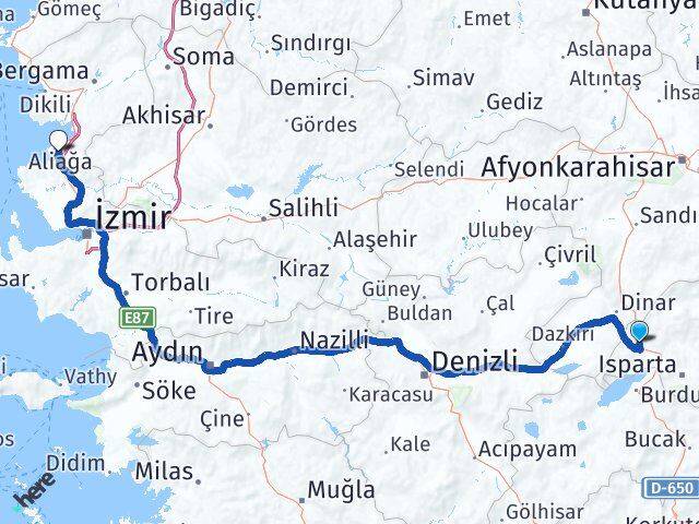 Isparta Keçiborlu Aliağa İzmir Arası Kaç Km - Yol Haritası