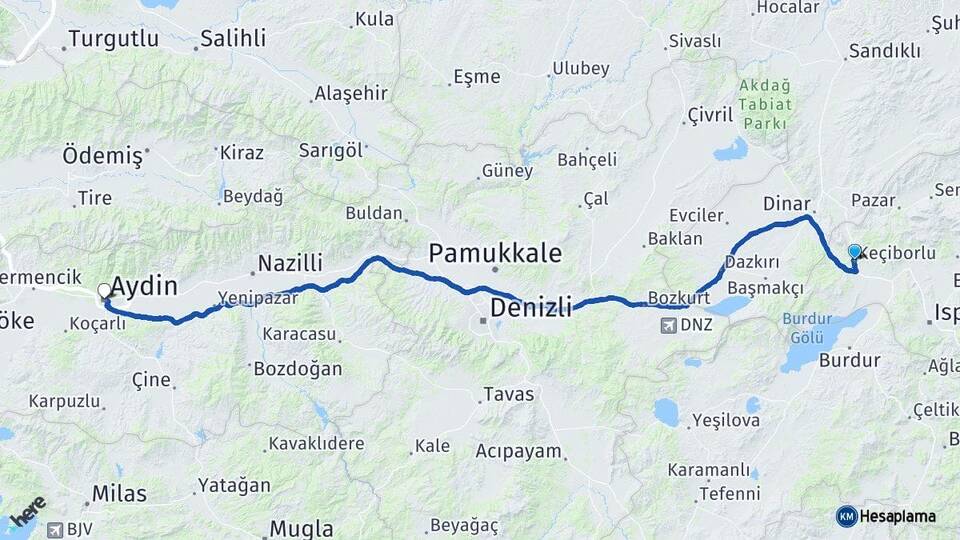Isparta Keçiborlu Aydın Arası Kaç Km - Yol Haritası