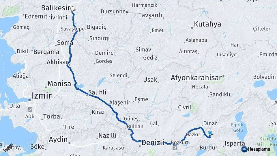 Isparta Keçiborlu Balıkesir Arası Kaç Km - Yol Haritası