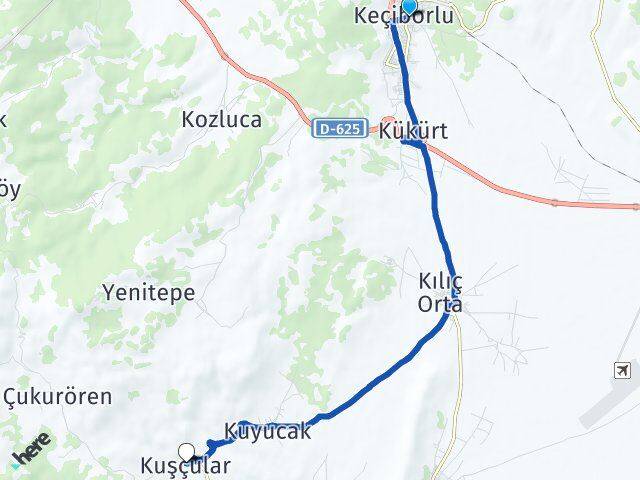Isparta Keçiborlu Kuşçular Keçiborlu Arası Kaç Km - Yol Haritası