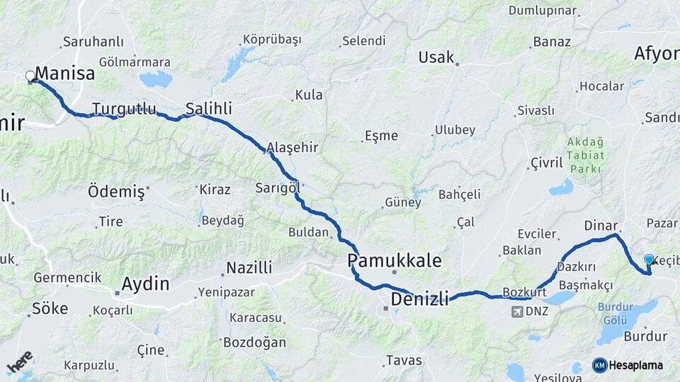 Isparta Keçiborlu Manisa Arası Kaç Km - Yol Haritası
