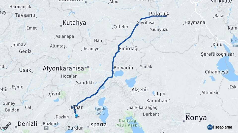Isparta Keçiborlu Polatlı Ankara Arası Kaç Km - Yol Haritası