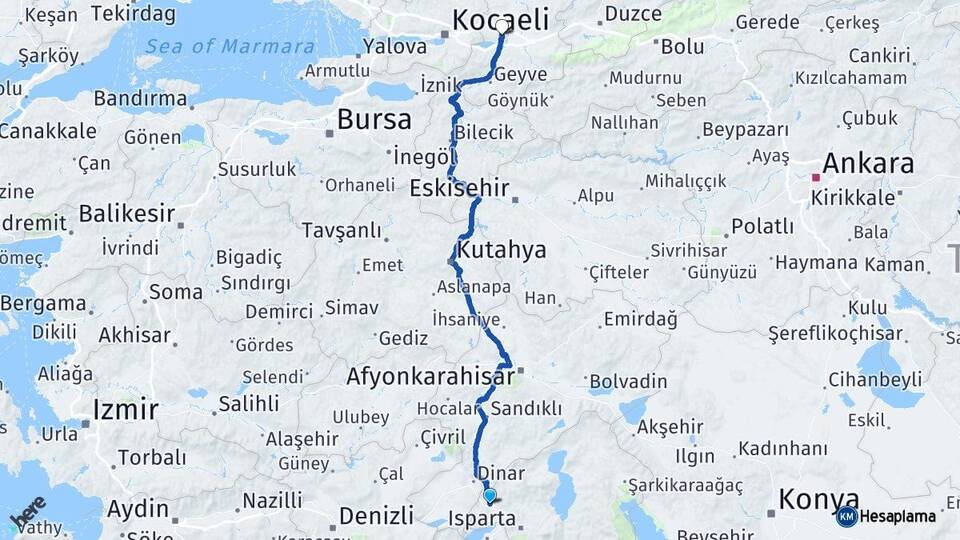 Isparta Keçiborlu Sakarya Arası Kaç Km - Yol Haritası