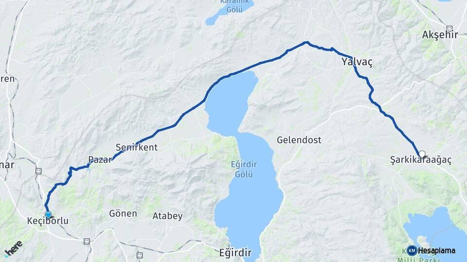 Isparta Keçiborlu Şarkikaraağaç Arası Kaç Km - Yol Haritası