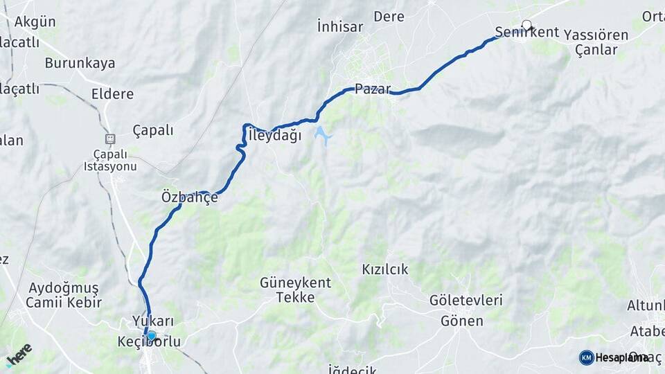 Isparta Keçiborlu Senirkent Arası Kaç Km - Yol Haritası
