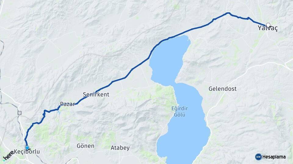 Isparta Keçiborlu Yalvaç Arası Kaç Km - Yol Haritası