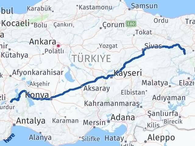 Isparta Kemah Erzincan Arası Kaç Km - Yol Haritası