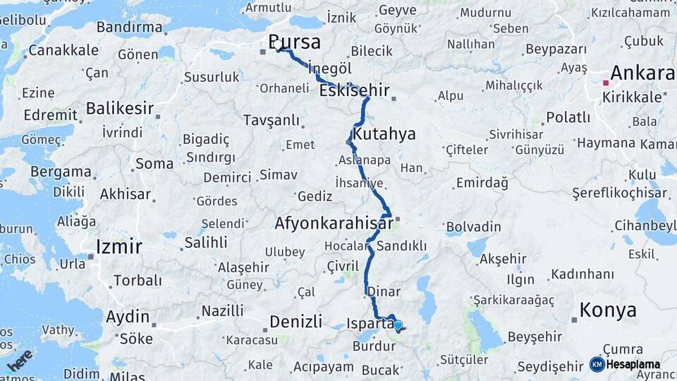 Isparta Kestel Bursa Arası Kaç Km - Yol Haritası