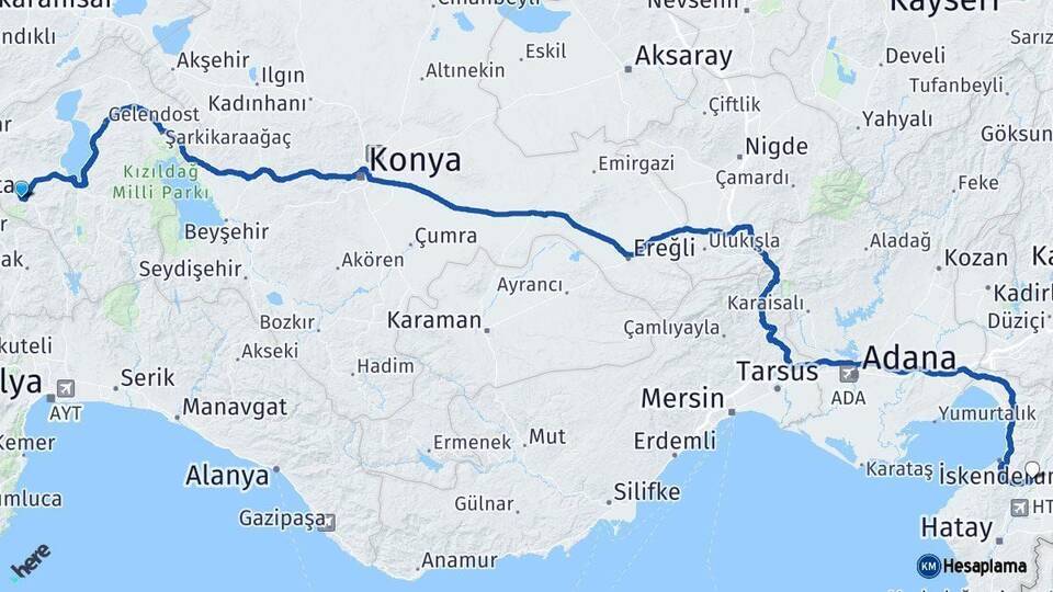 Isparta Kırıkhan Hatay Arası Kaç Km - Yol Haritası