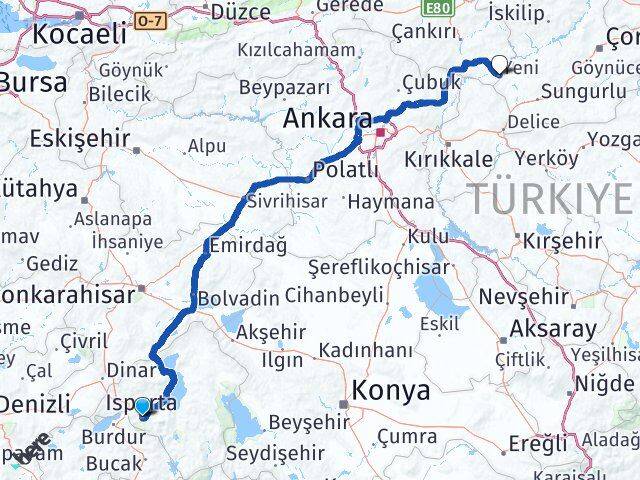 Isparta Kızılırmak Çankırı Arası Kaç Km - Yol Haritası