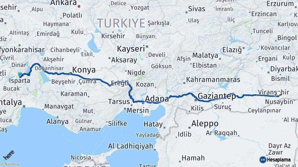 Isparta Kızıltepe Mardin Arası Kaç Km - Yol Haritası