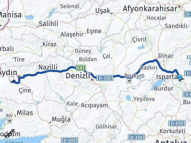 Isparta Koçarlı Aydın Arası Kaç Km - Yol Haritası