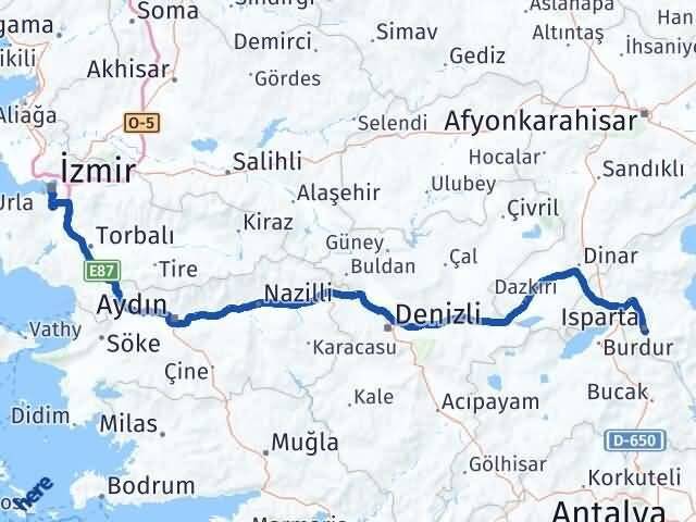 Isparta Konak İzmir Arası Kaç Km - Yol Haritası
