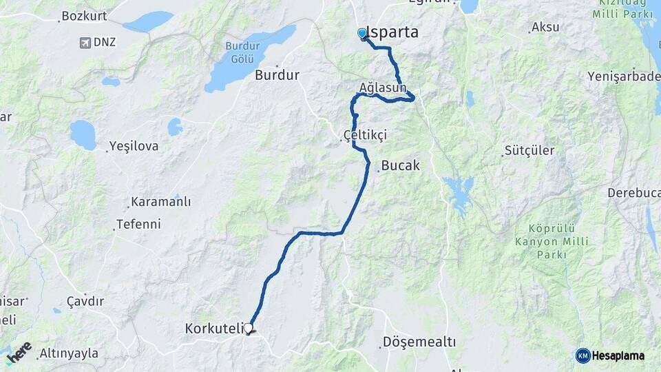 Isparta Korkuteli Antalya Arası Kaç Km - Yol Haritası