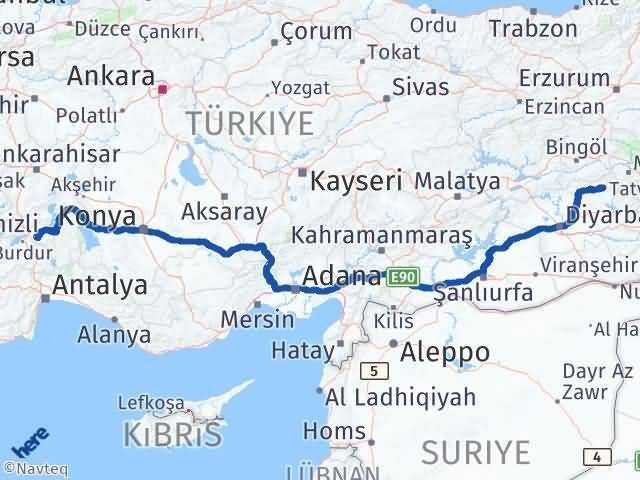 Isparta Kulp Diyarbakır Arası Kaç Km - Yol Haritası