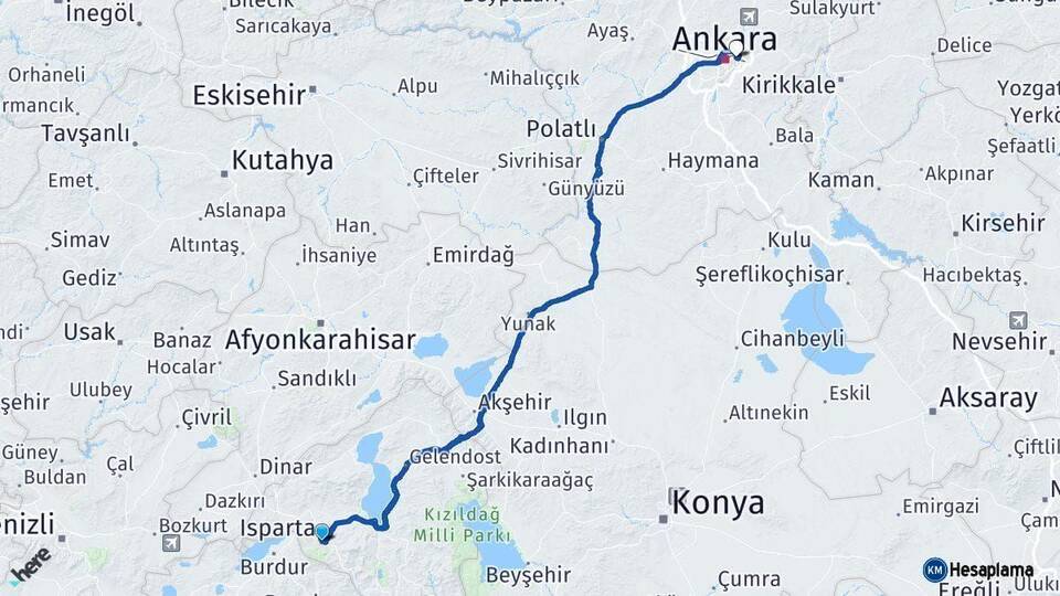 Isparta Mamak Ankara Arası Kaç Km - Yol Haritası