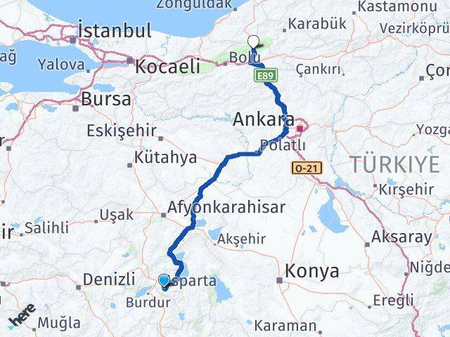 Isparta Mengen Bolu Arası Kaç Km - Yol Haritası