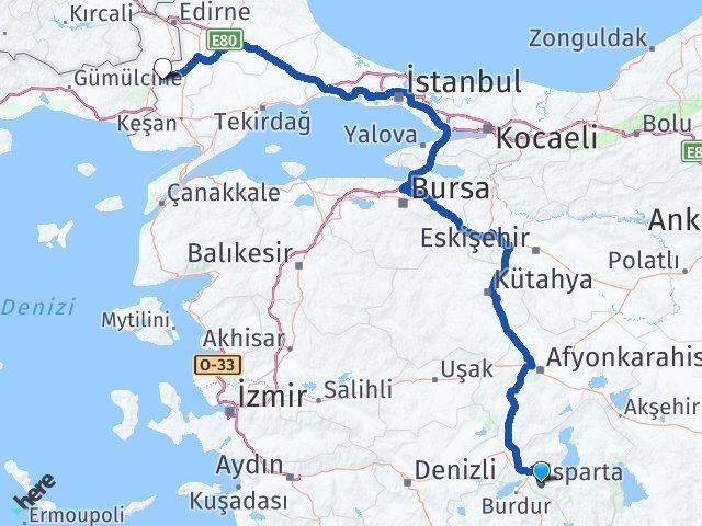 Isparta Meriç Edirne Arası Kaç Km - Yol Haritası