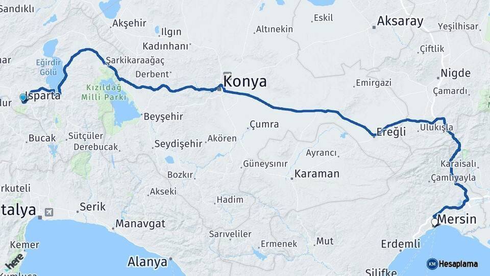 Isparta Mersin Arası Kaç Km - Yol Haritası