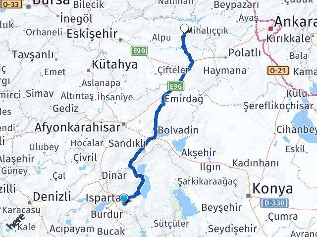 Isparta Mihalıççık Eskişehir Arası Kaç Km - Yol Haritası