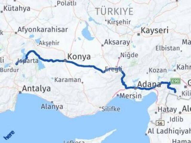 Isparta Musabeyli Kilis Arası Kaç Km - Yol Haritası