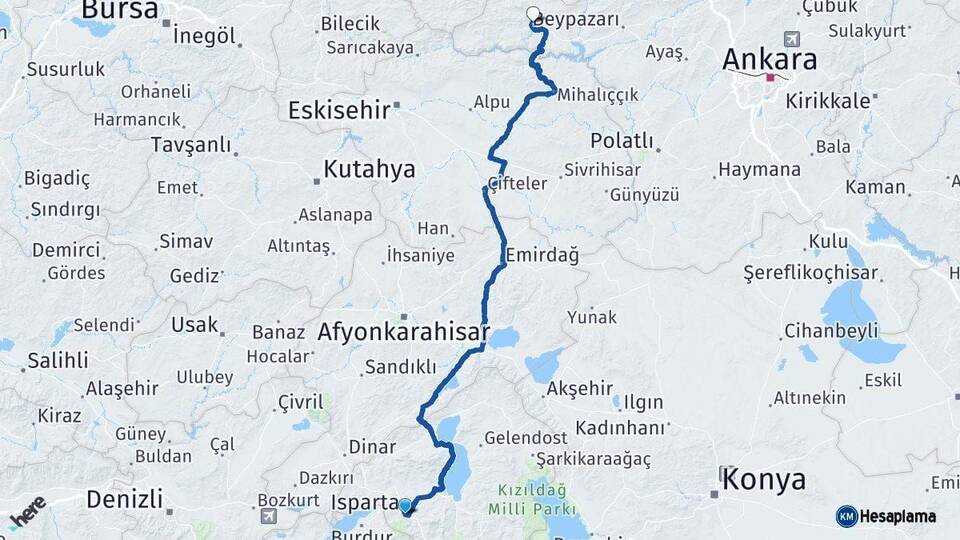 Isparta Nallıhan Ankara Arası Kaç Km - Yol Haritası