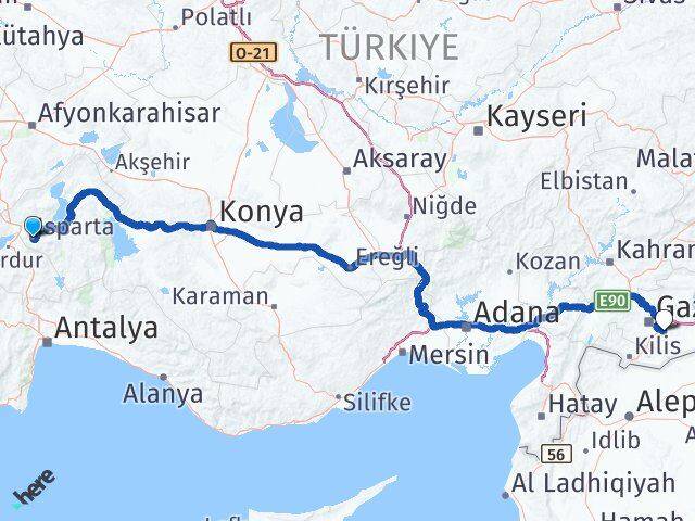 Isparta Oğuzeli Gaziantep Arası Kaç Km - Yol Haritası