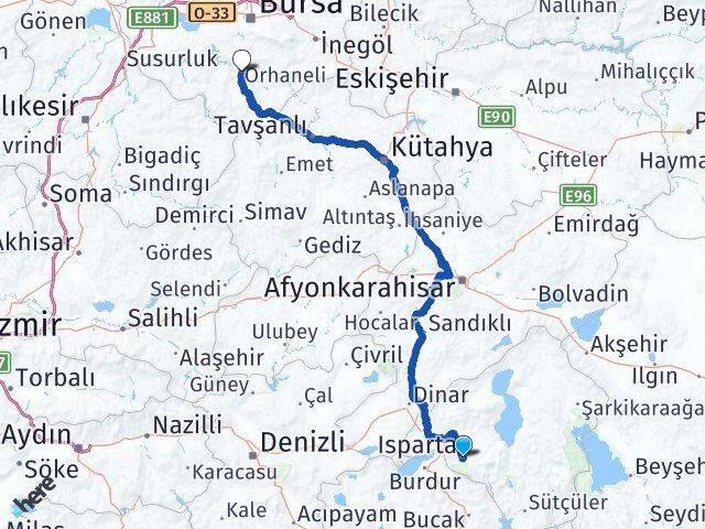 Isparta Orhaneli Bursa Arası Kaç Km - Yol Haritası