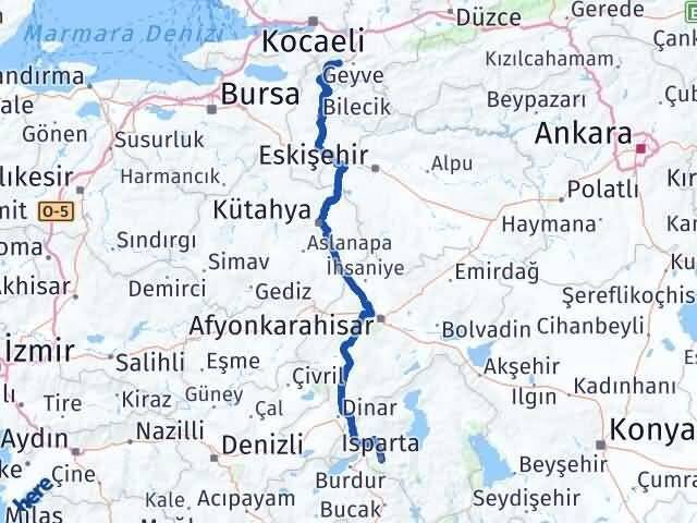 Isparta Pamukova Sakarya Arası Kaç Km - Yol Haritası