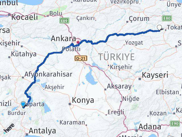 Isparta Pazar Tokat Arası Kaç Km - Yol Haritası