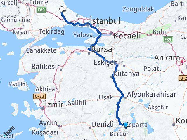 Isparta Saray Tekirdağ Arası Kaç Km - Yol Haritası