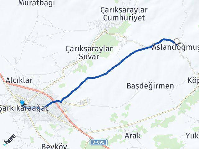 Isparta Şarkikaraağaç Aslandoğmuş Şarkikaraağaç Arası Kaç Km - Yol Haritası