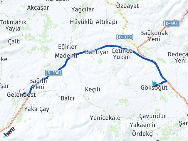 Isparta Şarkikaraağaç Göksöğüt Gelendost Arası Kaç Km - Yol Haritası