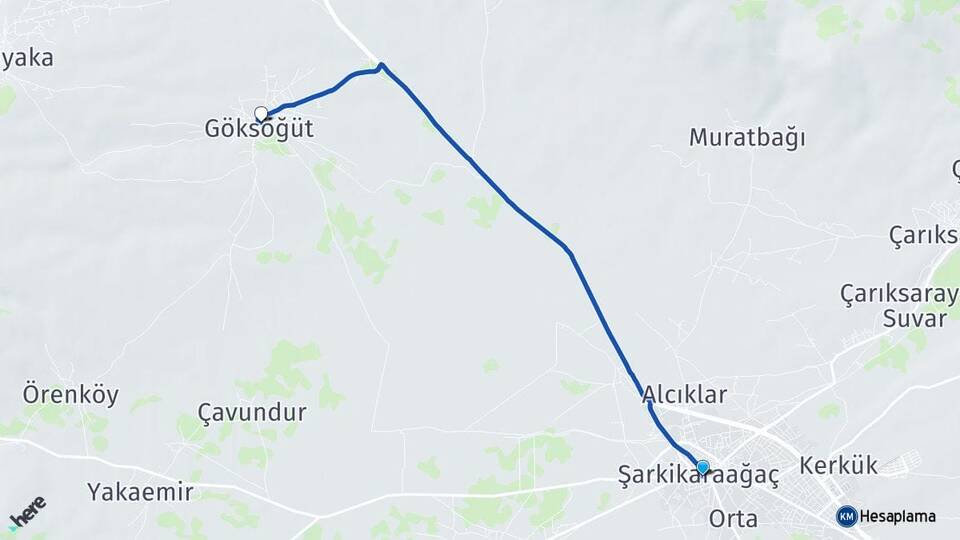 Isparta Şarkikaraağaç Göksöğüt Şarkikaraağaç Arası Kaç Km - Yol Haritası