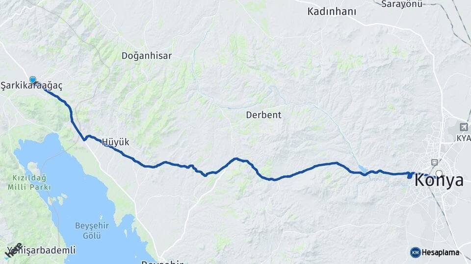 Isparta Şarkikaraağaç Konya Arası Kaç Km - Yol Haritası