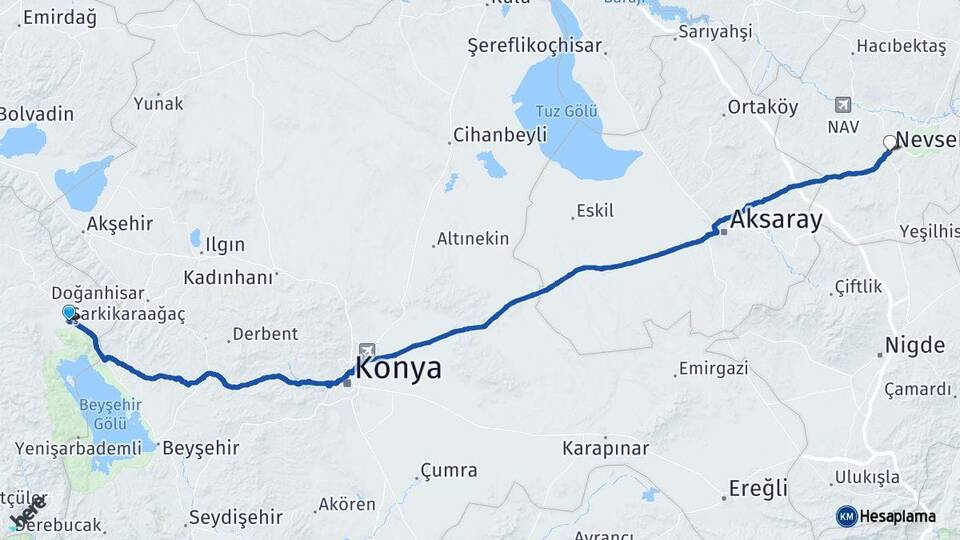 Isparta Şarkikaraağaç Nevşehir Arası Kaç Km - Yol Haritası