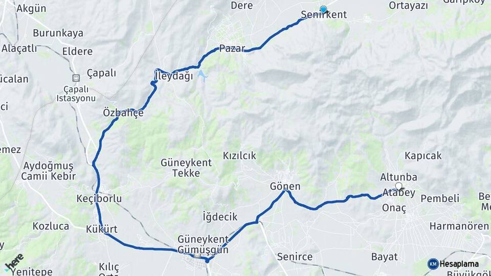 Isparta Senirkent Atabey Arası Kaç Km - Yol Haritası